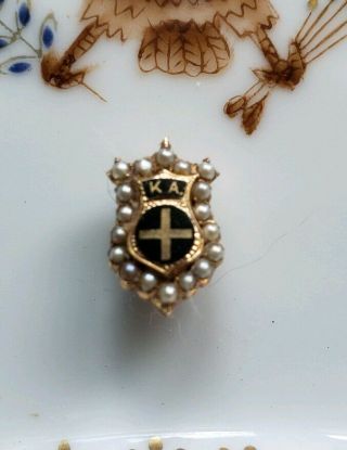 ANTIQUE KAPPA ALPHA FRATERNITY PIN - GOLD W 18 SEED PEARLS. 11