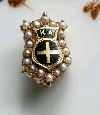 Antique Kappa Alpha Fraternity Pin - Gold W 18 Seed Pearls.