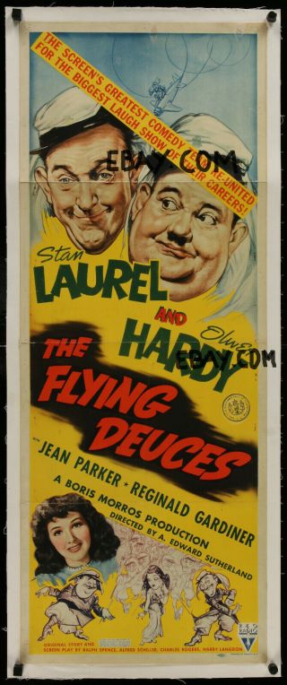 Flying Deuces Linen Insert 1939 Great Artwork Laurel & Hardy,  Ultra Rare Poster