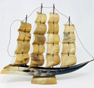 Animal Horn Folk Art - Vintage Large Tall Sailing Ship Model