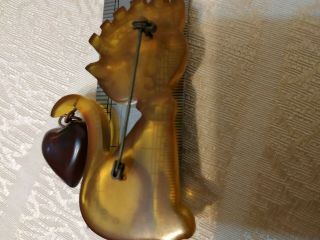 Very Rare Vintage Bakelite Cat Pin Brooch Cute Dangle Heart