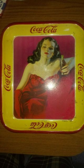 RARE 1940s COCA COLA MEXICAN WOMAN RED DRESS RISQUÉ TRAY.  VERY HARD TO FIND. 2