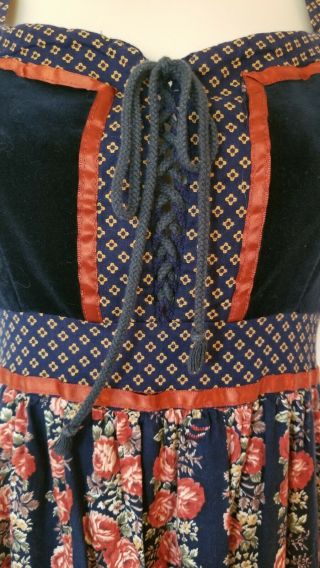 Vtg 70s Jessica Gunne Sax Long Corset Floral Prairie Boho Summer Velvet Dress 4