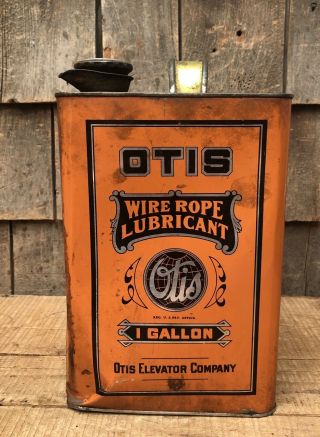 Rare Antique Otis Elevator 1 Gallon Wire Rope Lubricant Metal Tin Can