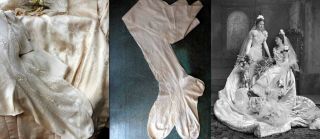 1890 Luxurious French Bride Silk Stockings W Lavish Lace Embroidery & Monogram
