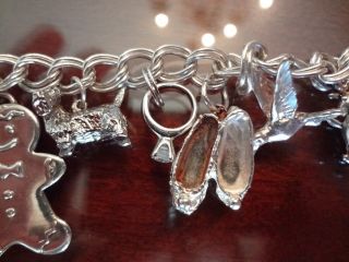 VINTAGE STERLING SILVER DOUBLE LINK CHARM BRACELET WITH 12 COOL CHARMS - - 925 - - 4