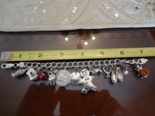 VINTAGE STERLING SILVER DOUBLE LINK CHARM BRACELET WITH 12 COOL CHARMS - - 925 - - 6