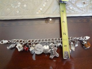 VINTAGE STERLING SILVER DOUBLE LINK CHARM BRACELET WITH 12 COOL CHARMS - - 925 - - 7