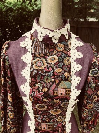 Vintage Gunne Sax Jessica Victorian Edwardian Tapestry Dress 2