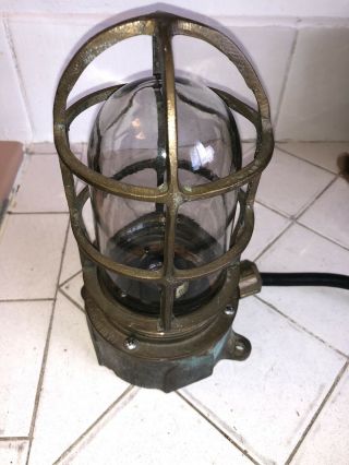 Vintage Pauluhn Industrial Brass Caged Light Fixture / Nautical Marine Light
