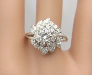 Vintage 14k White Gold And 1.  00 Carat Diamond Cluster Ring