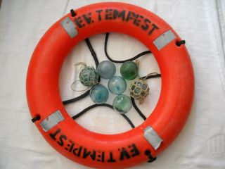 30 Inch Life Preserver Ring Buoy With 7 Asian Glass Floats,  Alaska Beach Combed