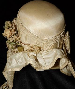 ORIG ANTIQUE 1850 1860 CIVIL WAR BRIDAL DRESS GOWN BONNET HAT W FLOWERS 10