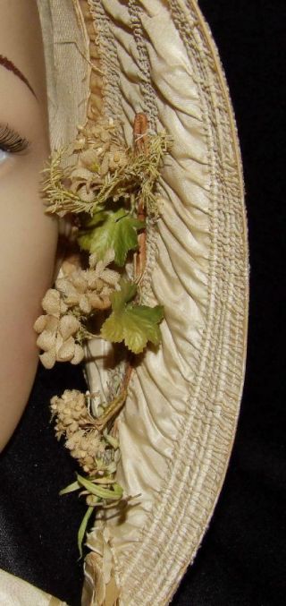 ORIG ANTIQUE 1850 1860 CIVIL WAR BRIDAL DRESS GOWN BONNET HAT W FLOWERS 4