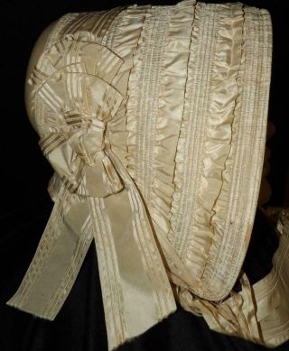 ORIG ANTIQUE 1850 1860 CIVIL WAR BRIDAL DRESS GOWN BONNET HAT W FLOWERS 5
