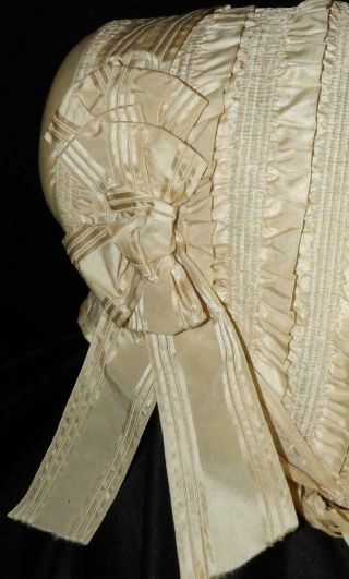 ORIG ANTIQUE 1850 1860 CIVIL WAR BRIDAL DRESS GOWN BONNET HAT W FLOWERS 6