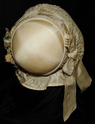 ORIG ANTIQUE 1850 1860 CIVIL WAR BRIDAL DRESS GOWN BONNET HAT W FLOWERS 9