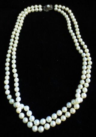 Vintage Mikimoto Japan Double Strand Pearl Necklace 16 1/4 " L