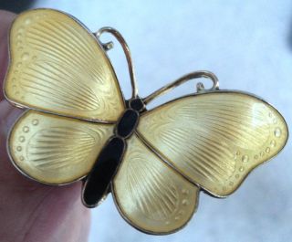 LARGE Norwegian Stg.  Silver & Yellow Enamel Butterfly Brooch - Ivar Holt Norway 2