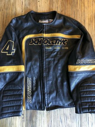 Vintage Schott Black Leather Racing Racer Jacket 4x 4xl Euc
