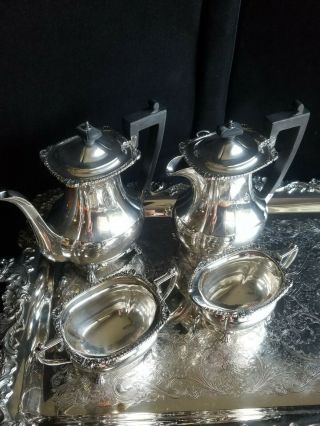 SILVER London Sheffield Prince ' s Tea Coffee 5 pc Set & Webster Wilcox Foot Tray 2