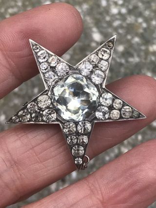 Antique Georgian Black Dot Diamond Paste Sterling Silver Star Brooch Pin
