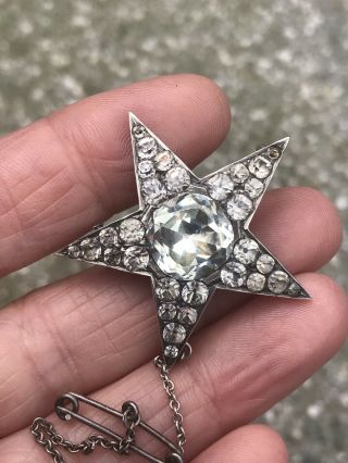 ANTIQUE GEORGIAN BLACK DOT DIAMOND PASTE STERLING SILVER STAR BROOCH PIN 2