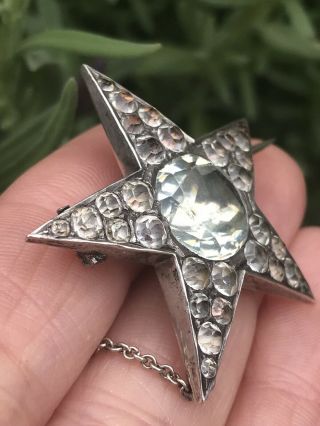 ANTIQUE GEORGIAN BLACK DOT DIAMOND PASTE STERLING SILVER STAR BROOCH PIN 3