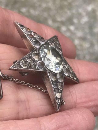 ANTIQUE GEORGIAN BLACK DOT DIAMOND PASTE STERLING SILVER STAR BROOCH PIN 4
