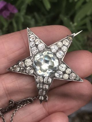 ANTIQUE GEORGIAN BLACK DOT DIAMOND PASTE STERLING SILVER STAR BROOCH PIN 5