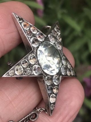 ANTIQUE GEORGIAN BLACK DOT DIAMOND PASTE STERLING SILVER STAR BROOCH PIN 6