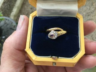Vintage Art Deco 18ct Gold Diamond & Amethyst Snake Ring
