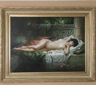 Large Vintage Oil Painting On Canvas,  Framed,  Nude,  Signed Sherrington