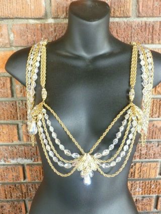 Rare Vintage Napier Crystal Ab Chain Filigree Massive Festoon Body Necklace