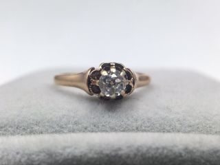 Vintage/antique Natural Old Cut Diamond Solitaire In 14k Rose Gold,