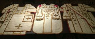 Antique Vintage Catholic Priest Vestments Mass Set Chasuble,  Dalmatic,  Tunicle,