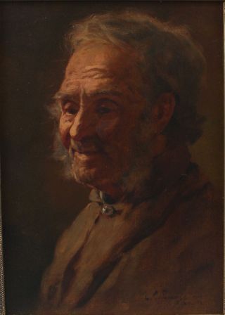 c1900 Antique LAWRENCE EARLE Artist Self Portrait Oil Painting, 3