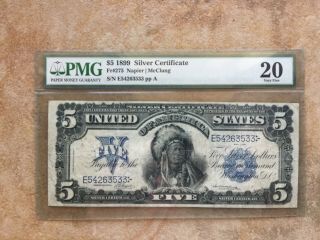 1899 $5 Silver Certificate Certified Pmg Vf - 20 Indian Chief Rare Old Paper Money