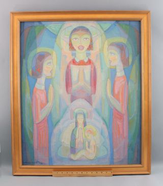 Antique William Schumacher Modernist Mary & Jesus Expressionist Oil Painting