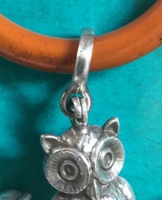SOLID SILVER OWL BABIES RATTLE AND TEETHER WITH SILVER BELLS.  B’HAM 1931.  A 578. 6
