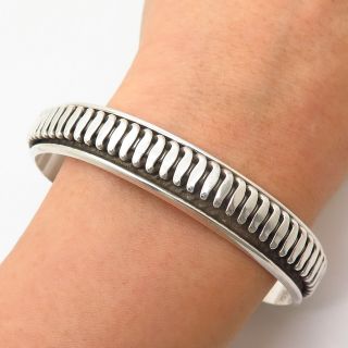 925 Sterling Silver Vintage Mexico Modernist Design Cuff Bracelet 7 1/2 "