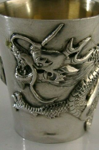 Chinese Export Silver Liquor Or Whisky Tot C1890 Antique Dragon