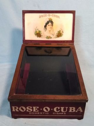 Antique Rose - O - Cuba Cigar Store Display Case,  Metal/glass Tobacciana Advertising