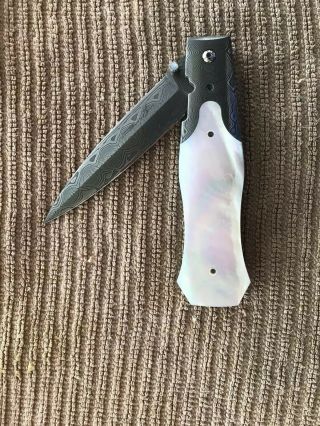 Rare Custom Brian Tighe Damasteel And Pearl Linerlock Folding Knife