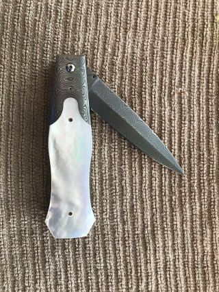 Rare Custom Brian Tighe Damasteel and Pearl Linerlock Folding Knife 2