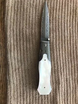Rare Custom Brian Tighe Damasteel and Pearl Linerlock Folding Knife 3