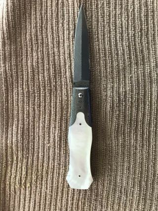 Rare Custom Brian Tighe Damasteel and Pearl Linerlock Folding Knife 4