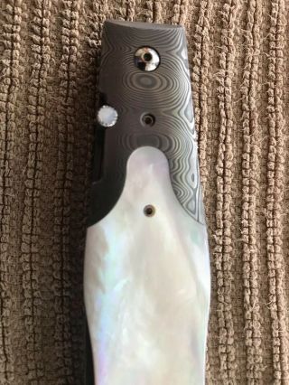Rare Custom Brian Tighe Damasteel and Pearl Linerlock Folding Knife 5
