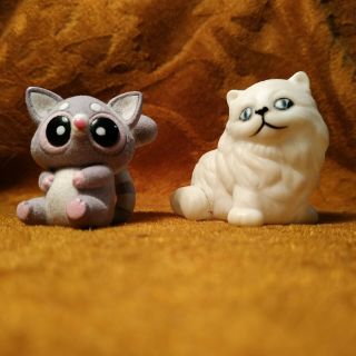 Set of 2 Vintage Rare Rubber Toy - Cat Kitty - 1.  8 in - 2