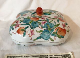 Rare Antique ? Chinese Porcelain Lidded Bowl W/ Peaches Qianlong Period Mark